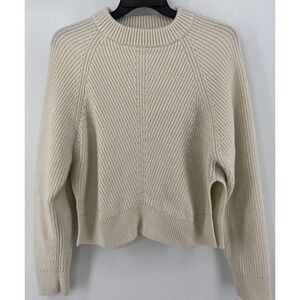 AllSaints Sweater Womens Medium Beige Chunky Cropped Ribbed Crewneck Cozy Raglin